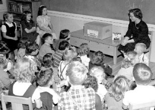 School radio broadcast at Doncaster School, Victoria, in 1950